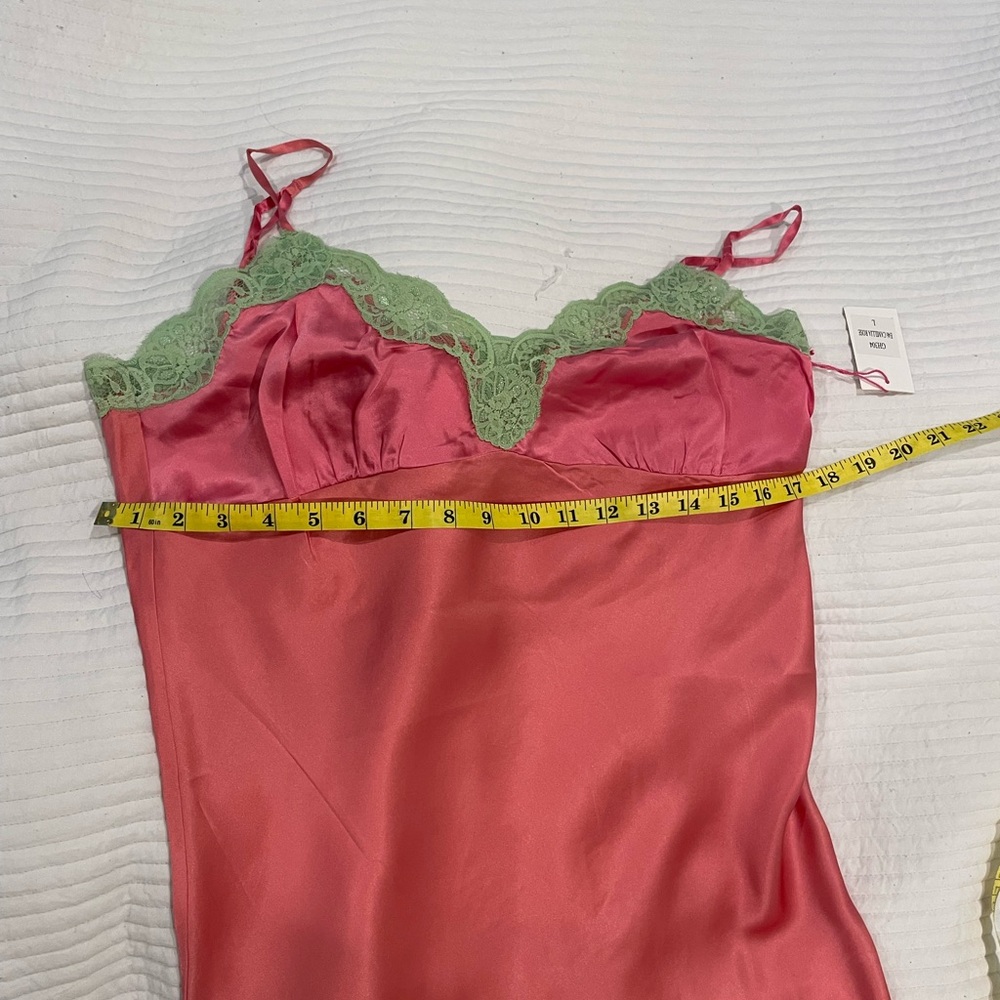 Pink Satin Slip with Pale Green Lace Trim - Women's Intimates ( Large) - Picture 9 of 11